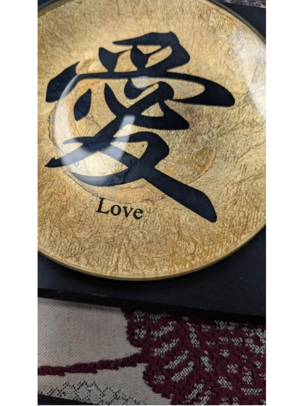 Asian Zen Wall Decor Set Peace Love Happiness Gold Black Plaques Set of 3